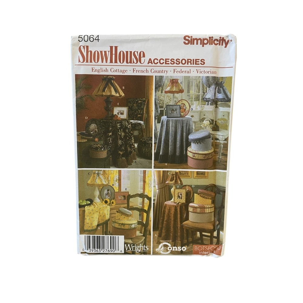 Simplicity Sewing Pattern 5064 ShowHouse Accessories OS Tablecloth Lampshades